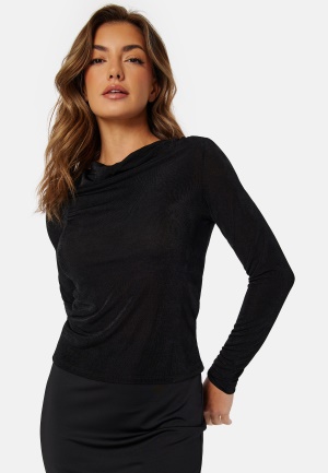 Se VERO MODA Nara LS Pleat Top Black XS ved Bubbleroom