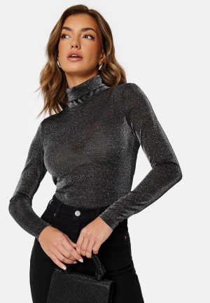 Se ONLY Amera Glitter L/S Rollneck Black Detail:Silver XS ved Bubbleroom