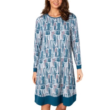 Lady Avenue Bamboo Longsleeve Nightdress Blå Mønster bomuld Medium Dame