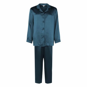 Lady Avenue Pure Silk Basic Pyjamas Petrol silke Small Dame