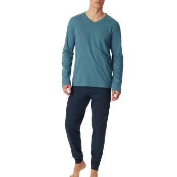 Schiesser Casual Essentials Long Sleeve Pyjamas Marine/Blå bomuld 50 Herre