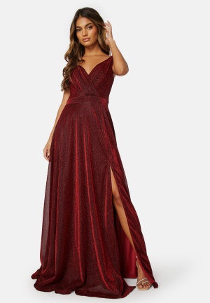 Se Goddiva Glitter Wrap Maxi Dress Red XXS (UK6) ved Bubbleroom