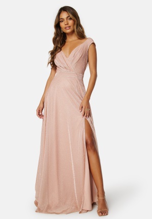 Se Goddiva Glitter Wrap Maxi Dress Nude XS (UK8) ved Bubbleroom