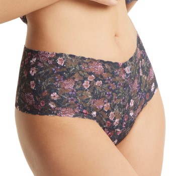 Hanky Panky Trusser Signature Lace Print Retro Thong Sort blomstret nylon One Size Dame