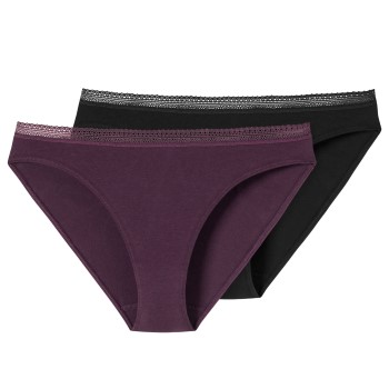 Schiesser Trusser 2P Cotton Lace Rio Slip Violet/Sort bomuld 38 Dame