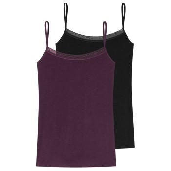 Schiesser 2P Spagetti Top Violet/Sort bomuld 44 Dame