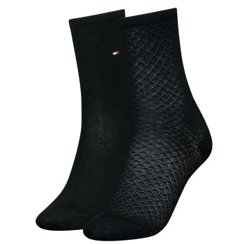 Tommy Hilfiger Legwear Tommy Hilfiger Strømper 2P Women Diamond Structure Socks Sort Str 39/42 Dame