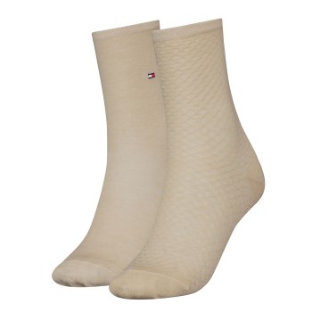 Tommy Hilfiger Legwear Tommy Hilfiger Strømper 2P Women Diamond Structure Socks Beige Str 35/38 Dame