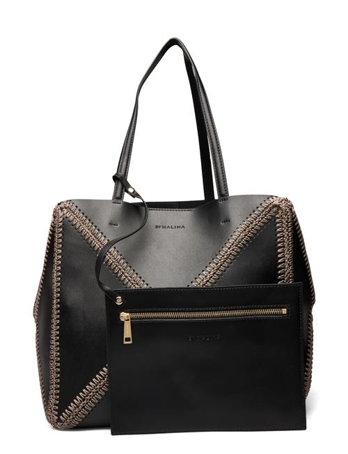 Malina Lillian Stitch Detail Leather Tote Bag Malina Black