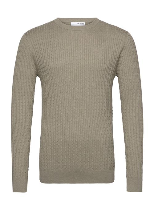 Slhberg Cable Crew Neck Noos Selected Khaki