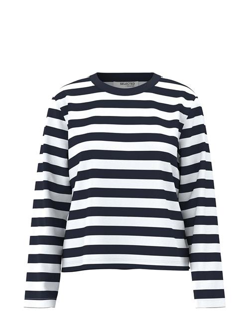 Se Selected Femme Slfessential Ls Striped Boxy Tee Noos Selected Femme Navy ved Booztlet