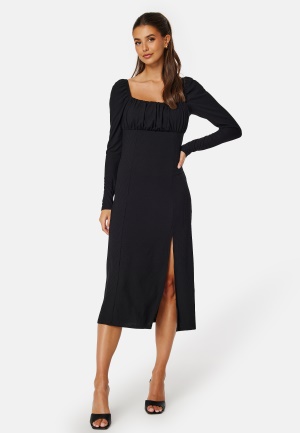 Se BUBBLEROOM Neija Square Neck Midi Dress  Black XS ved Bubbleroom