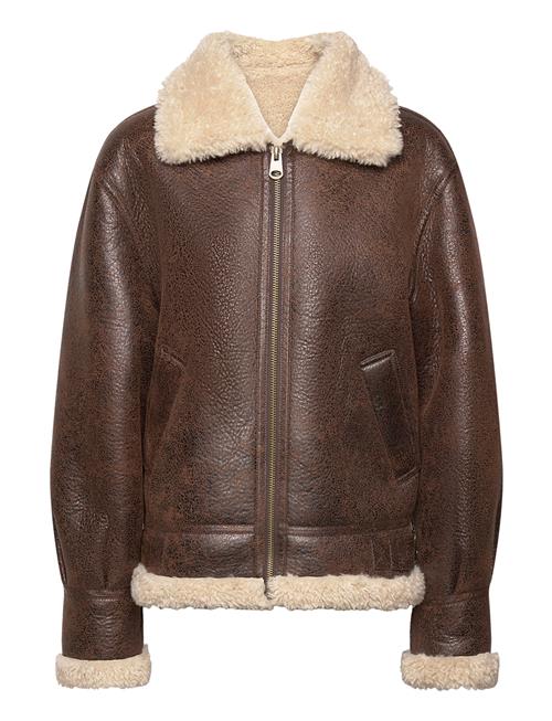 Mango Vintage-Effect Shearling Jacket Mango Brown