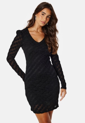 Se ONLY Rie L/S V-Neck Dress Black S ved Bubbleroom