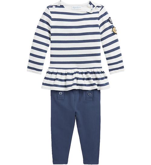 Se Polo Ralph Lauren Bluse/Leggings - Navy/Hvid ved KidsWorld