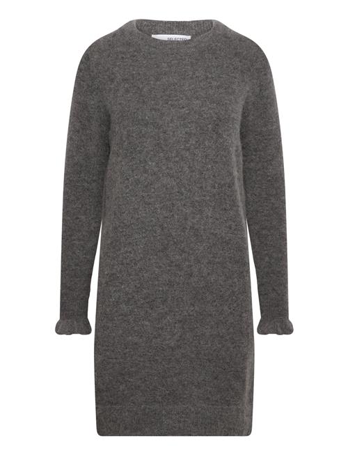 Selected Femme Slfsia Ras Frill Ls Knit Dress Selected Femme Grey