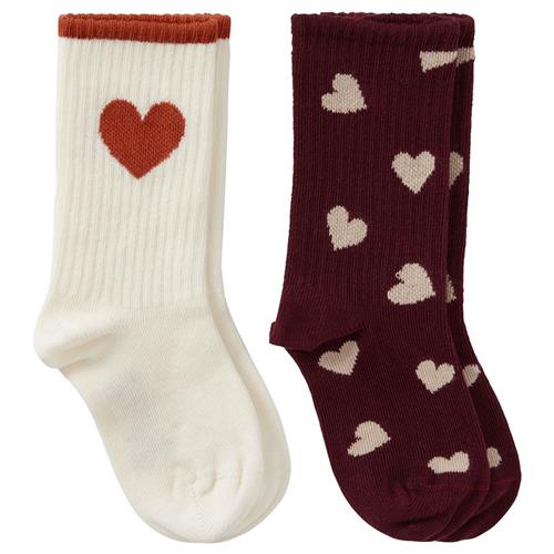 Se Kuling 2-pak GOTS Korfu Strømper Violet Grape Hearts/Ginger Heart | Beige | 28-31 EU ved Babyshop