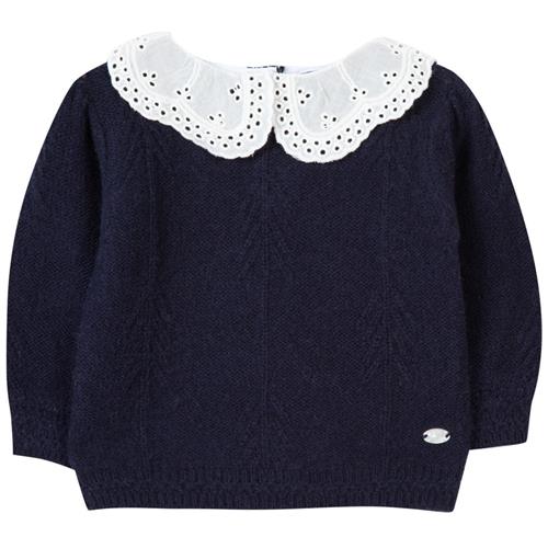 Se Tartine et Chocolat Strikket Trøje Med Flæsekrave Navyblå | Marine blå | 12 months ved Babyshop