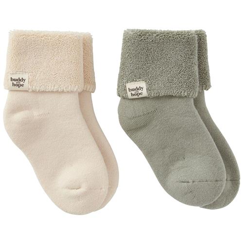 Se Buddy & Hope 2-pak GOTS Allan Strømper Off White/Sage Green | Grønn | 16-19 EU ved Babyshop