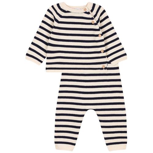 Petit Bateau Stribet Strikket Sæt Med Trøje Og Bukser Beige | Beige | 12 months