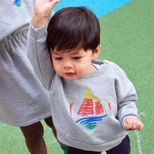 Se Petit Bateau Sweatshirt Med Tryk Gråmeleret | Grå | 18 months ved Babyshop