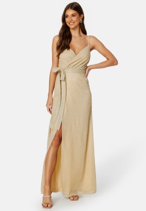 Goddiva Glitter Wrap Front Maxi Dress Light Gold S (UK10)