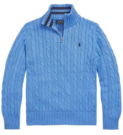 Se Polo Ralph Lauren Polo Ralph Lauren Bluse - Strik - Summer Blue m. LynlÃ¥s ved KidsWorld