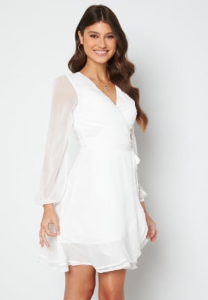 Bubbleroom Occasion Frill Wrap Chiffon Dress White 38