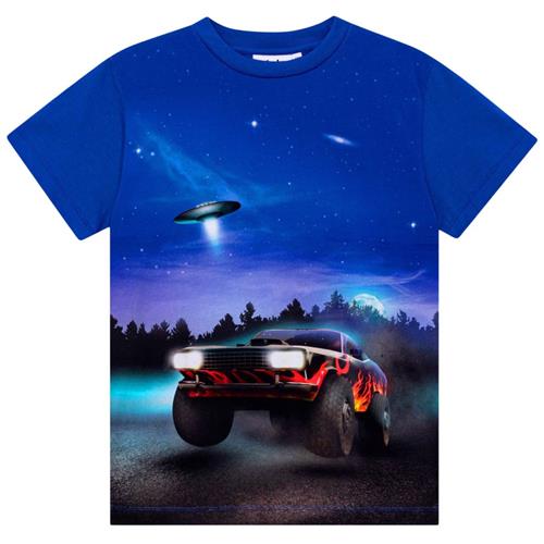 Se Molo GOTS Roxo T-shirt Ufo And Car | Blå | 98 cm ved Babyshop