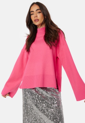 Se Pieces Pcfenda LS High Neck Knit Hot Pink XL ved Bubbleroom