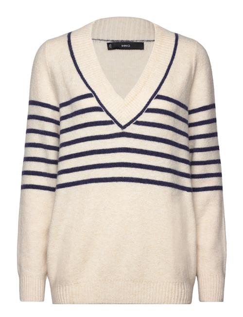 Mango V-Neck Striped Sweater Mango Cream