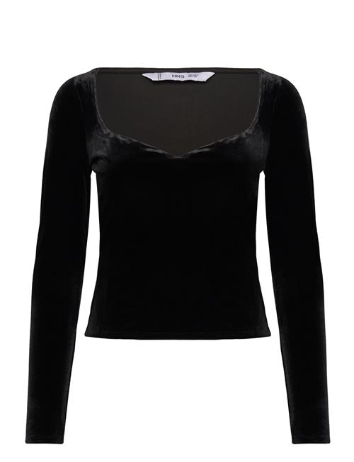 Se Mango Low-Cut Velvet T-Shirt Mango Black ved Booztlet