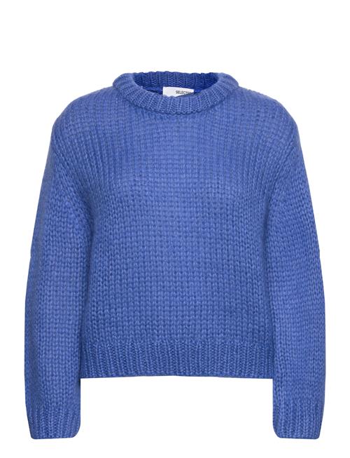 Se Selected Femme Slfsuanne Ls Knit O-Neck B Selected Femme Blue ved Booztlet