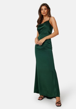 Bubbleroom Occasion Waterfall Satin Gown Dark green 40