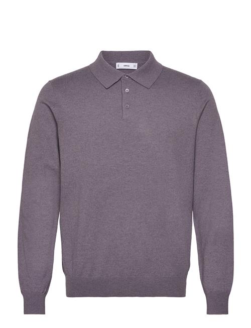 Se Mango Long-Sleeved Cotton Jersey Polo Shirt Mango Purple ved Booztlet