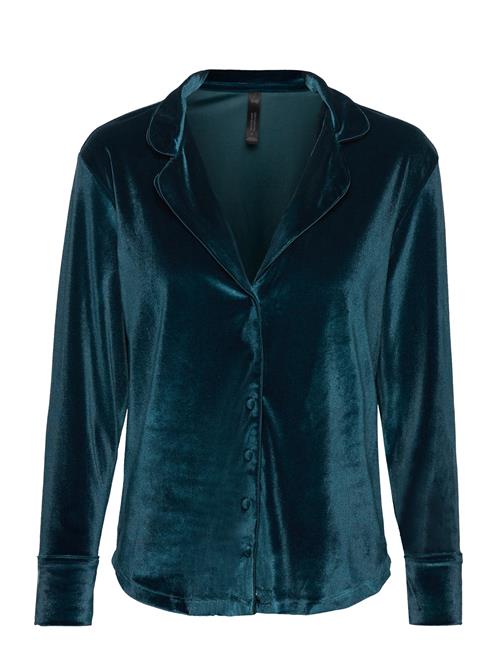 Se Hunkemöller Jacket Ls Shiny Velours Piping Hunkemöller Blue ved Booztlet