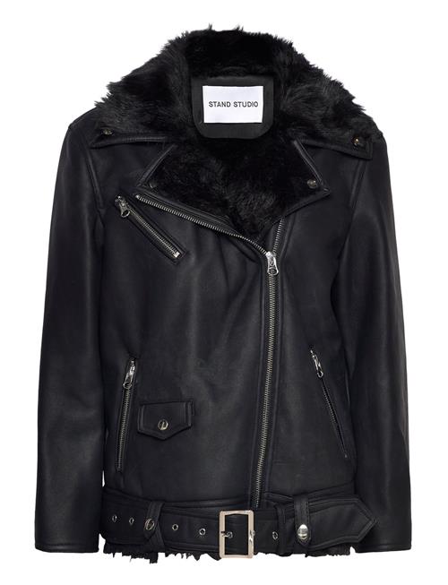 Carrie Shearling Biker Jacket Stand Studio Black