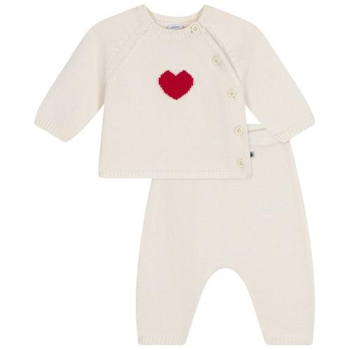 Petit Bateau Strikket Sæt Med Cardigan Og Bukser Cremefarvet | Hvid | 1 months