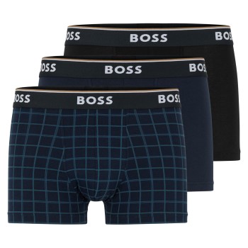 BOSS 3P Power Design Cotton Stretch Trunks Sort/Blå bomuld X-Large Herre