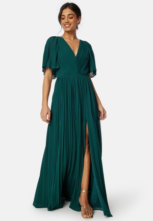 Se Bubbleroom Occasion Pleated Slit Gown  Dark green 34 ved Bubbleroom