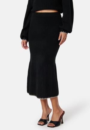 Se BUBBLEROOM Contrast Edge Knitted Skirt Black L ved Bubbleroom