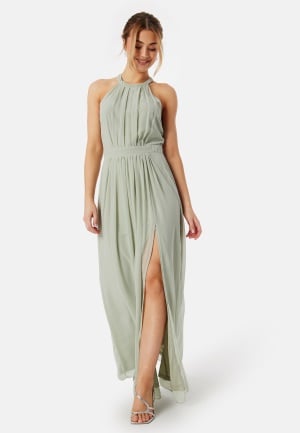 AngelEye High Neck Maxi Dress With Split Light green S (UK10)