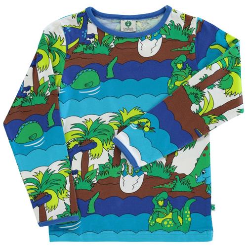 Se Småfolk Mønstret Langærmet T-shirt Med Dinosauruser Blue Atoll | Blå | 2-3 years ved Babyshop