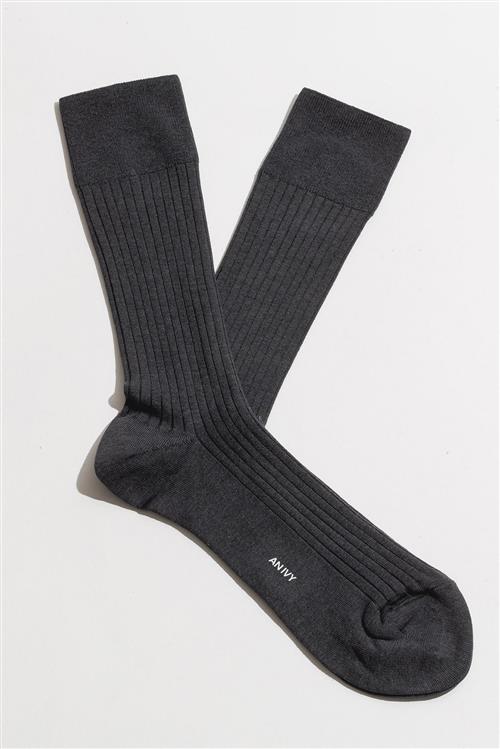 AN IVY Charcoal Ribbed Socks - Str: 43-46