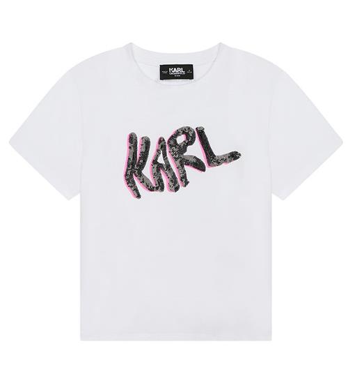 Karl Lagerfeld Karl Lagerfeld T-shirt - Hvid m. Sort/Pink/Pailletter