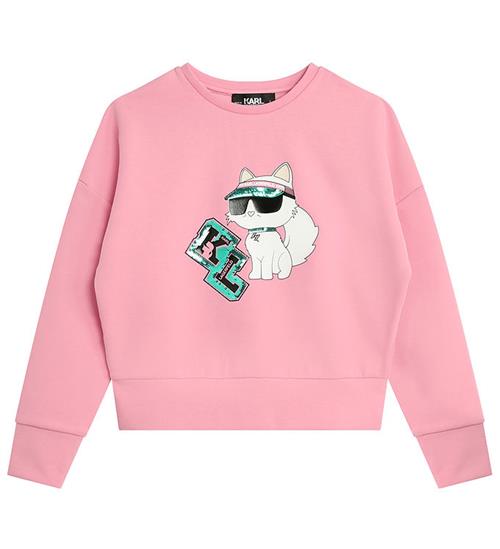 Se Karl Lagerfeld Bluse - Cropped - Pink m. Kat/Pailletter ved KidsWorld