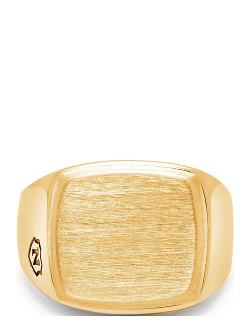 Se Nialaya Men's Gold Signet Ring With Brushed Steel Nialaya Gold ved Booztlet