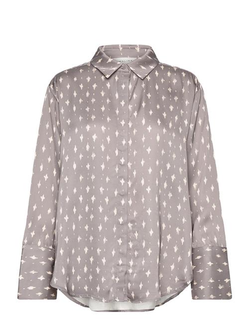 Se Malina Emily Printed Satin Shirt Malina Grey ved Booztlet