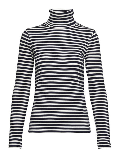 Se GANT Slim Striped Rib Turtleneck GANT Blue ved Booztlet