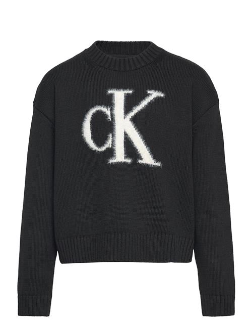 Se Calvin Klein Fluffy Monogram Sweater Calvin Klein Black ved Booztlet